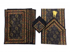 Indian Silk Table Runner with 6 Placemats & 6 Coaster in Black Color Size 16x62